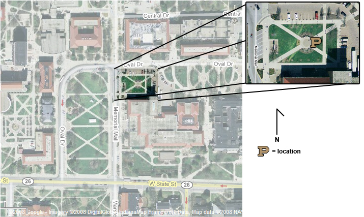 Aerial Map of Purdue University - West Academy Park where the Block P will be placed.