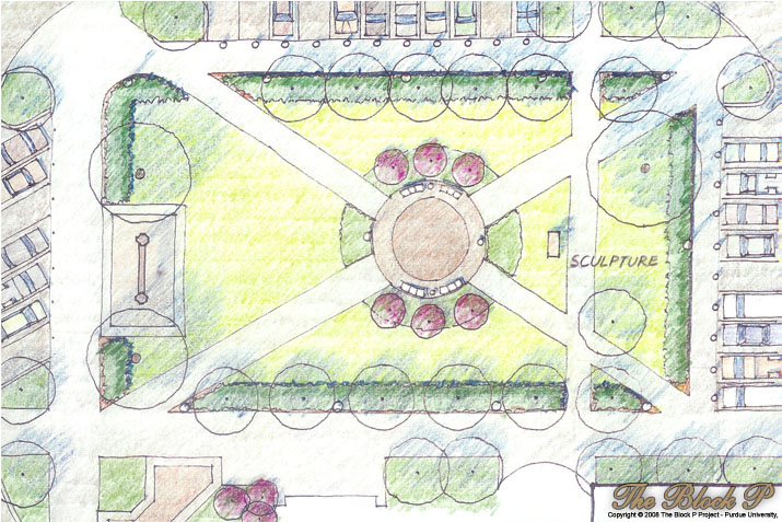 Artist sketch of Purdue University - West Academy Park where the Block P will be placed.